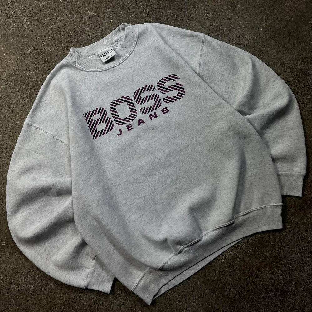 Vintage 90s BOSS Jeans Crewneck Sweatshirt Mens Large Grey Made in USA